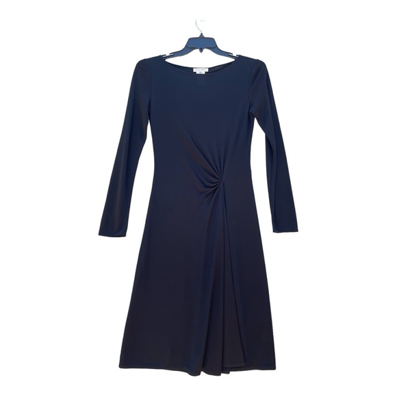 CÉLINE Black Ruched Viscose Blend Midi Long Sleeve Cocktail Dress Size 40 - Picture 1 of 8
